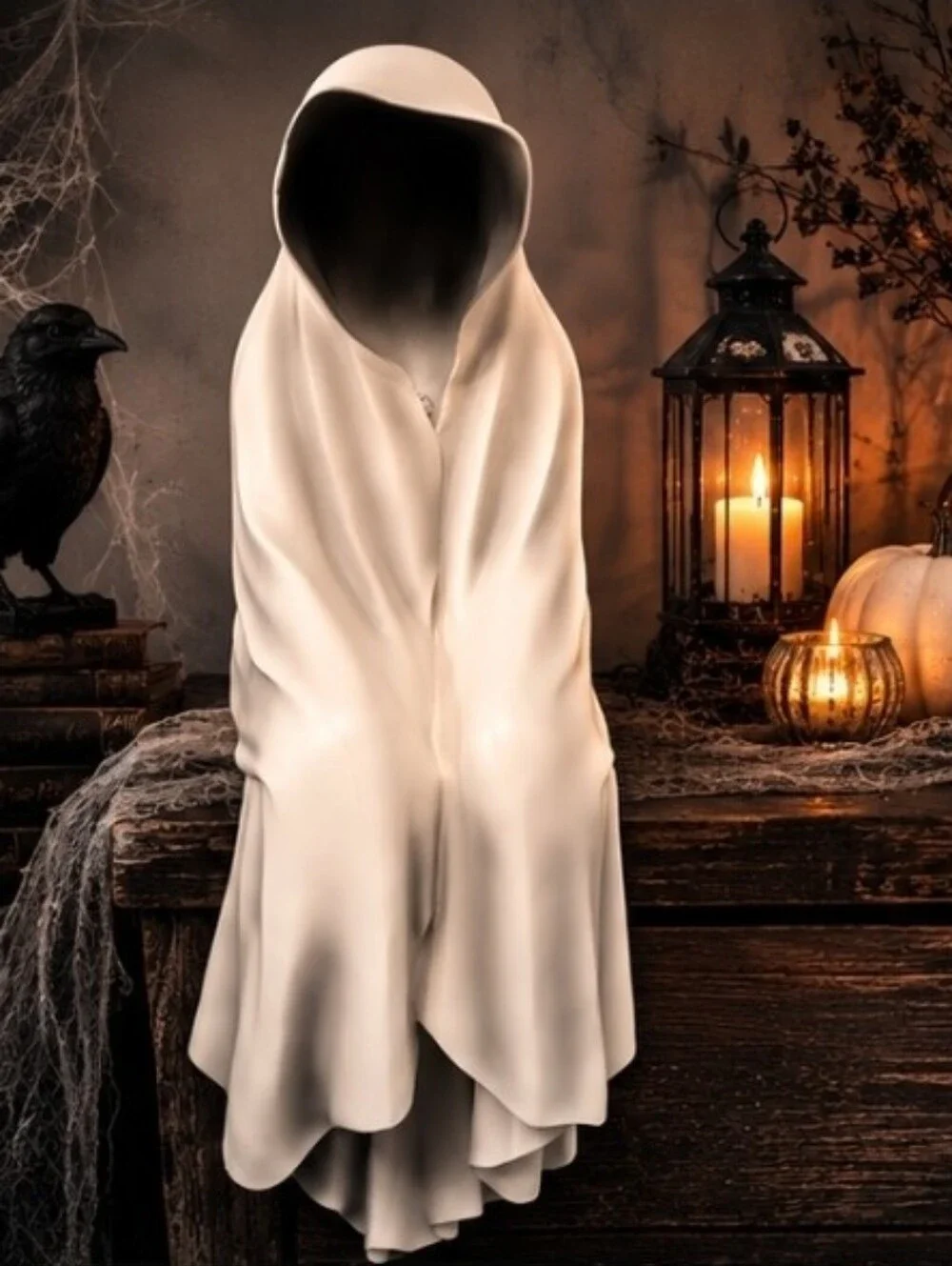 Hallows Eve White Grim Reaper Ghost Sitting Halloween Decor Light Up Viral New